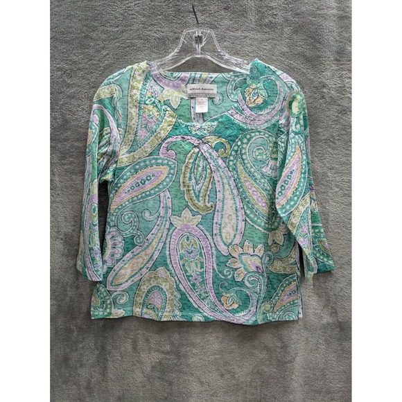 Alfred Dunner Tops - Alfred Dunner Petite Women's Green Paisley 3/4 Sleeve V-Neck Top PS‎